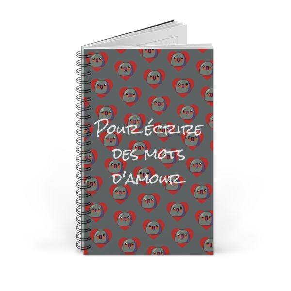 Carnet "Pour écrire des mots d’amour" avec une pattern de Kyous dans un cœur