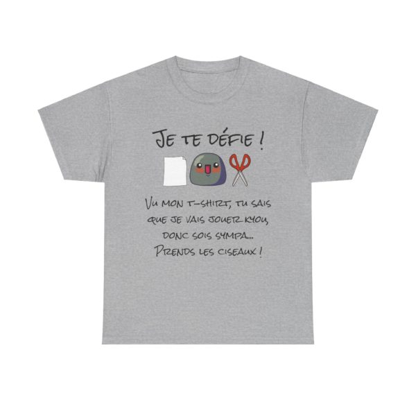 T-shirt humoristique Chifoumi revisité avec un Kyou, une feuille et des ciseaux