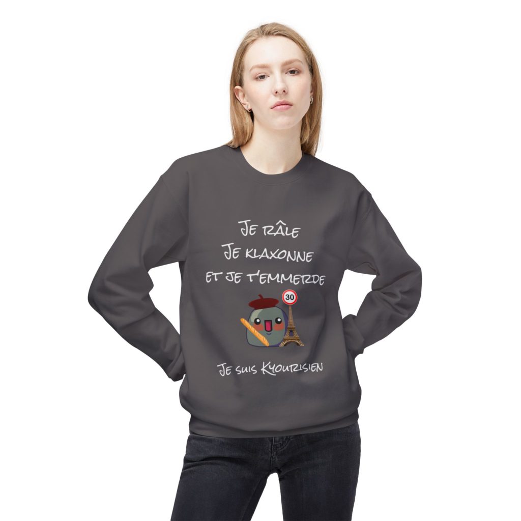 Sweatshirt humour Parisien Kyourisien avec béret, baguette et Tour Eiffel