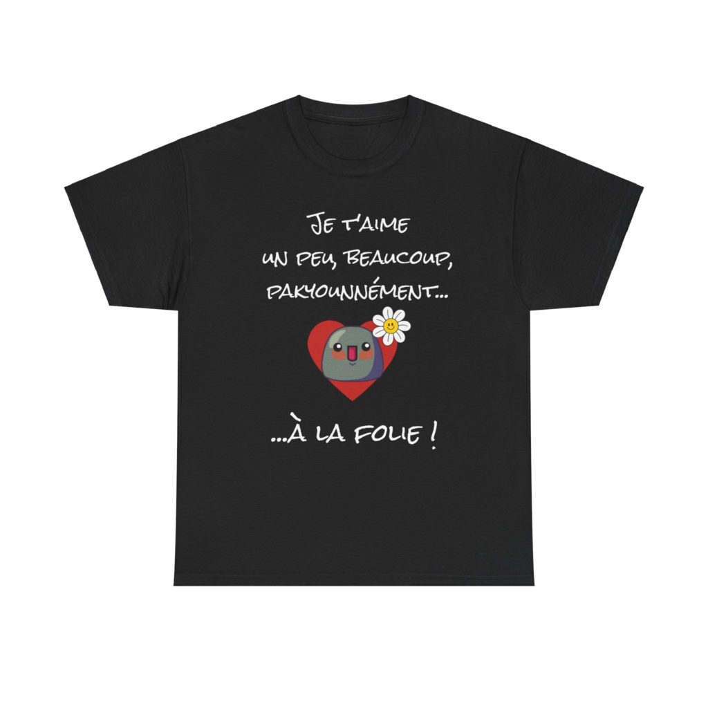 T-shirt "Je t’aime un peu, beaucoup, pakyounnément…" avec un Kyou effeuillant une marguerite