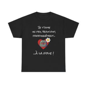 T-shirt "Je t’aime un peu, beaucoup, pakyounnément…" avec un Kyou effeuillant une marguerite