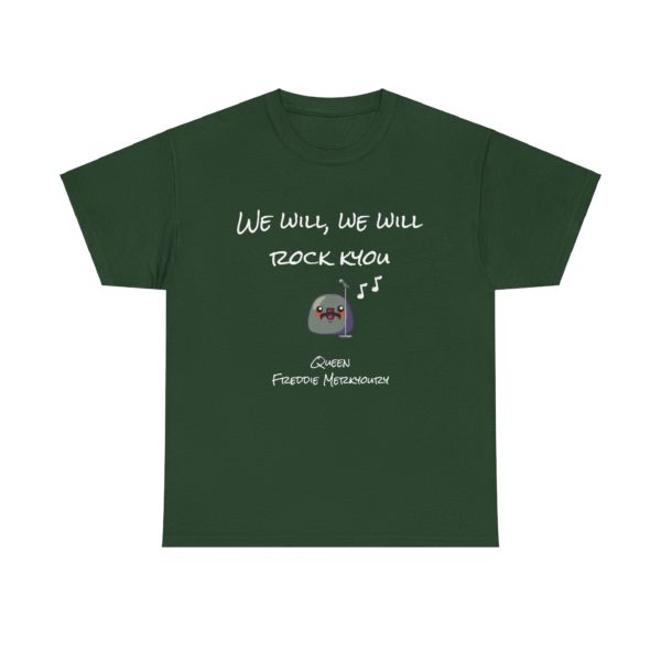 T-shirt humoristique inspiré de Queen et Freddie Mercury, avec le message "We Will Rock Kyou"