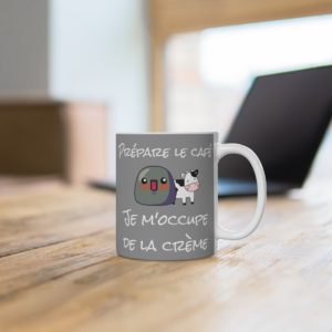 Mug humour "Prépare le café, je m’occupe de la crème" avec Kyou et une vache
