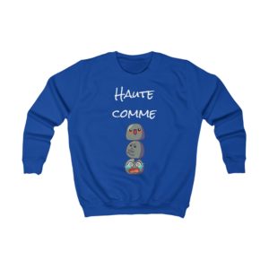 Sweatshirt enfant bleu "Haute comme 3 Kyous" avec trois Kyous empilés