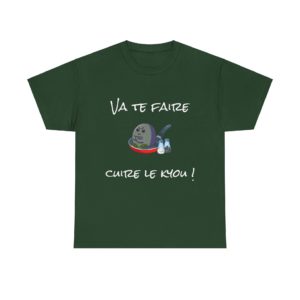 T-shirt "Va te faire cuire le Kyou !" avec un Kyou râleur dans une poêle, design humoristique