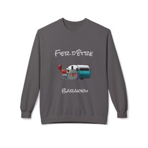 Sweat humoristique Barakyou avec Kyou devant un barbecue et une caravaneSweat humoristique Barakyou avec Kyou devant un barbecue et une caravane