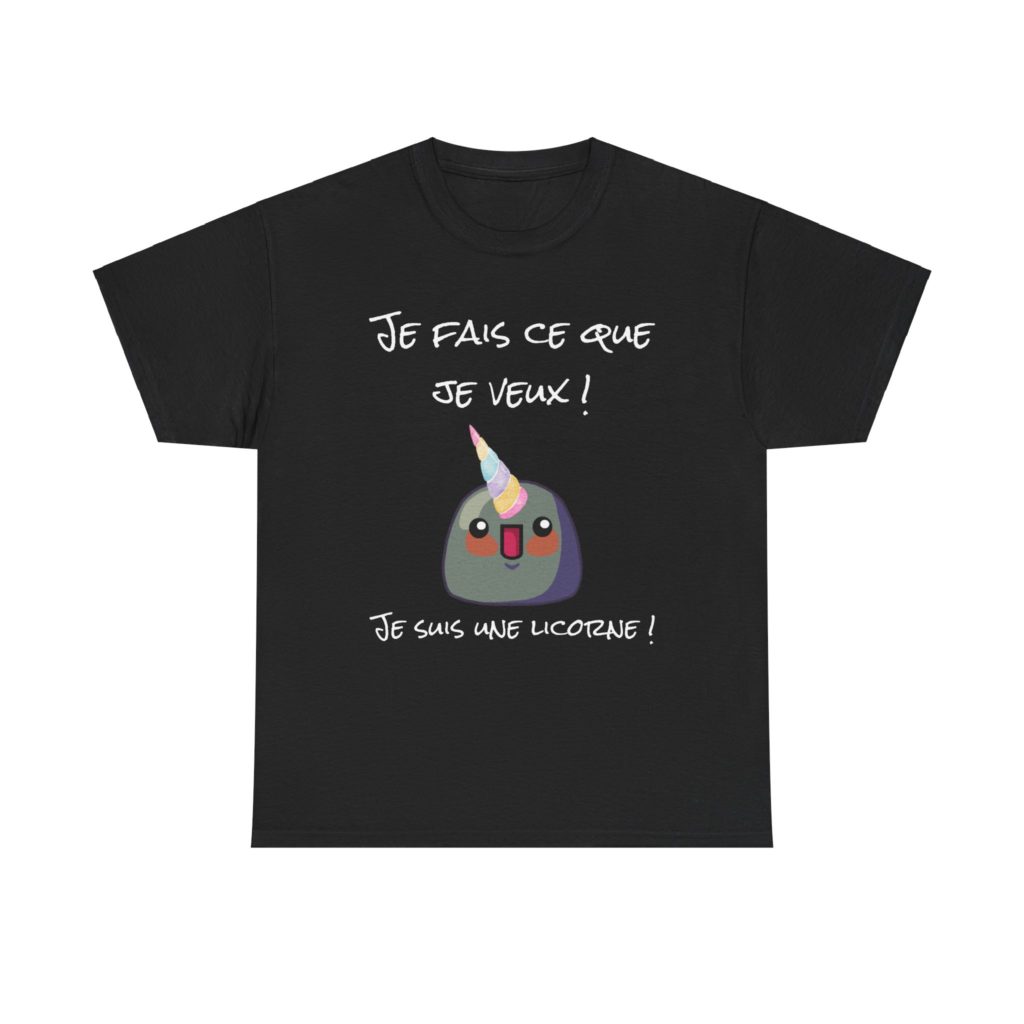 T-shirt "Je suis une licorne" avec un Kyou à corne arc-en-ciel et message humoristique