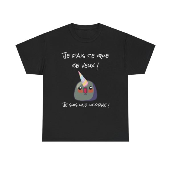 T-shirt "Je suis une licorne" avec un Kyou à corne arc-en-ciel et message humoristique