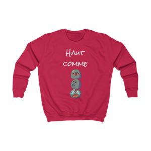 Sweatshirt enfant rouge "Haut comme 3 Kyous" avec trois Kyous empilés