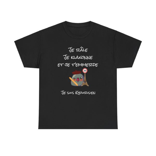 T-Shirt humoristique Parisien Kyourisien avec béret, baguette et Tour Eiffel