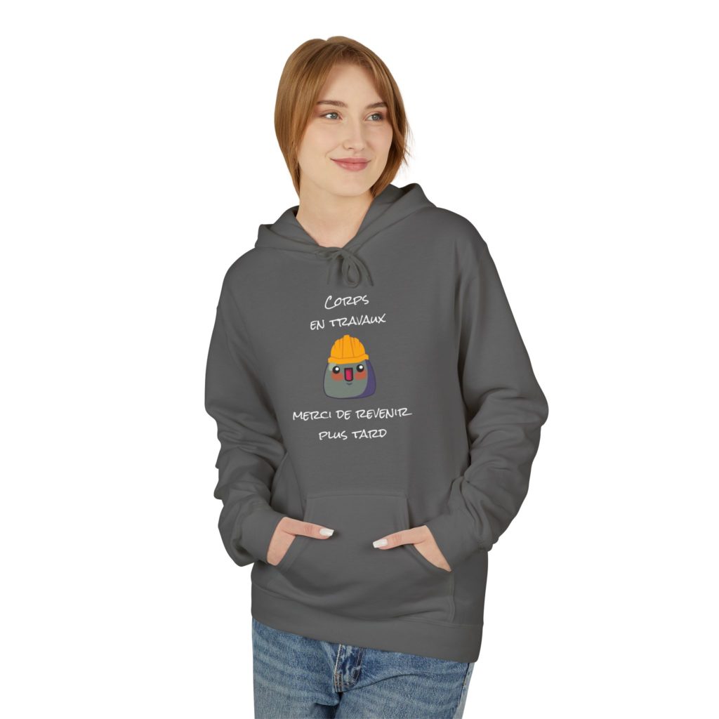 Hoodie humoristique Corps en Travaux avec un Kyou en chantier