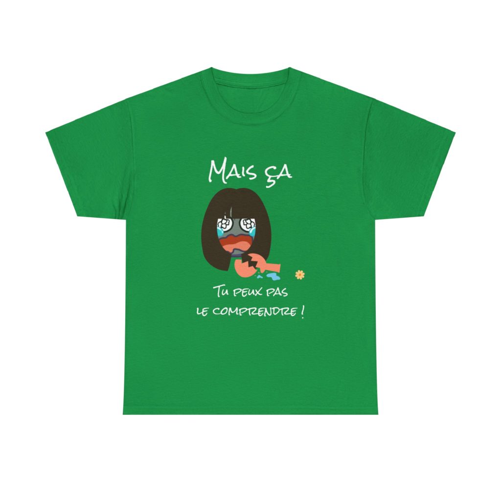 T-shirt "Mais ça, tu peux pas le comprendre" avec un Kyou dramatique et un vase cassé, hommage aux Inconnus