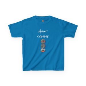 T-shirt enfant bleu "Haut comme 3 Kyous" avec trois Kyous empilés