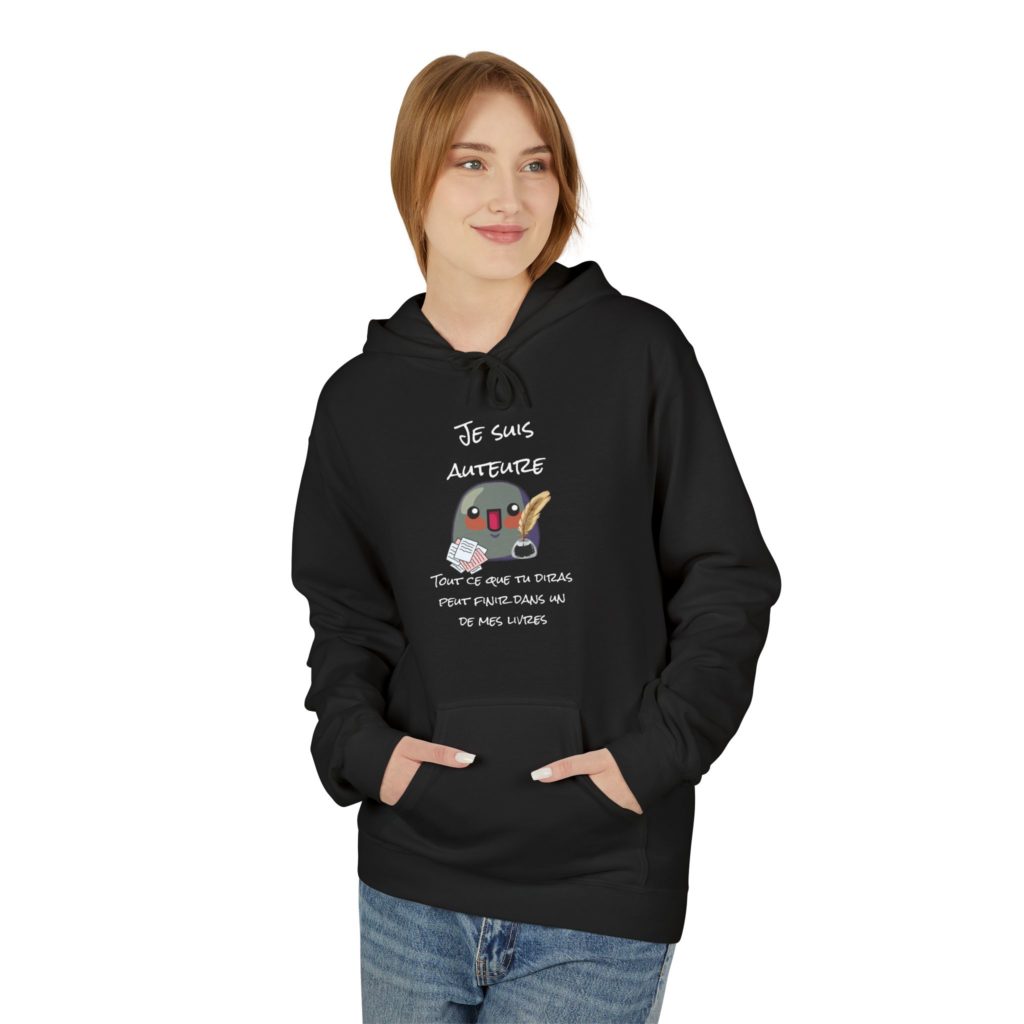 Hoodie "Je suis auteure" avec un Kyou écrivaine et citation humoristique