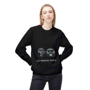 Sweatshirt "Les Menhirs Blacks" noir avec les agents Q et T en costume et lunettes noires