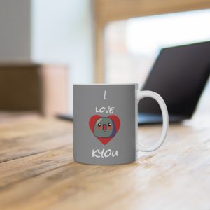 Mug "I Love Kyou" avec un Kyou dans un cœur sur fond gris