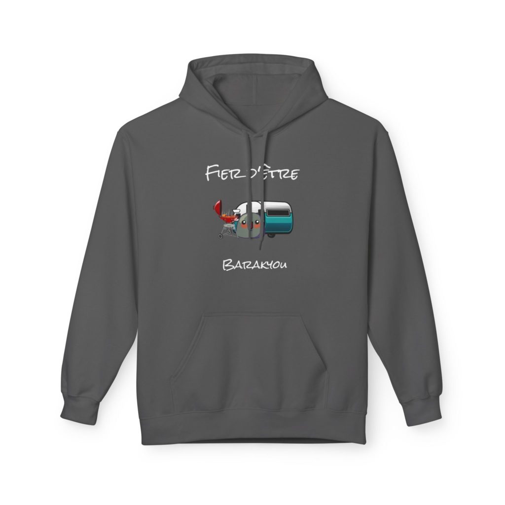Hoodie humoristique Barakyou avec Kyou devant un barbecue et une caravane