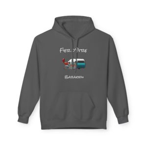 Hoodie humoristique Barakyou avec Kyou devant un barbecue et une caravane