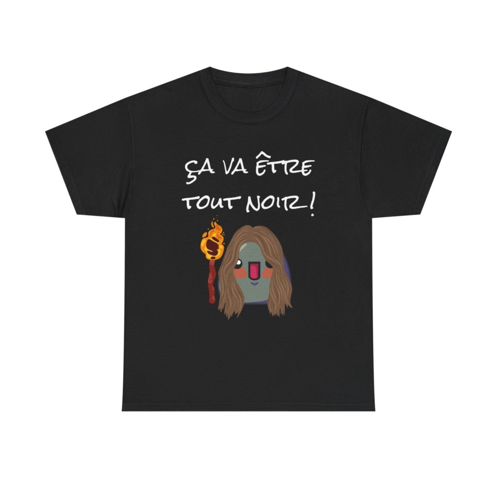 T-shirt Kyou "Ça va être tout noir !" avec torche et perruque préhistorique