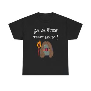 T-shirt Kyou "Ça va être tout noir !" avec torche et perruque préhistorique