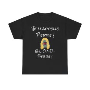 T-shirt Kyou "Je m'appelle Pierre. B.L.O.N.D… Pierre !" avec perruque blonde préhistorique