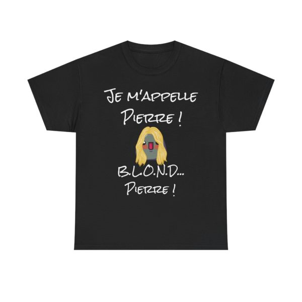 T-shirt Kyou "Je m'appelle Pierre. B.L.O.N.D… Pierre !" avec perruque blonde préhistorique