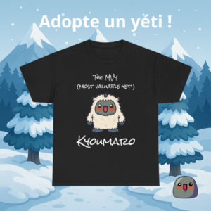 Illustration d’un Kyoumaro en yéti blanc avec texte MVY